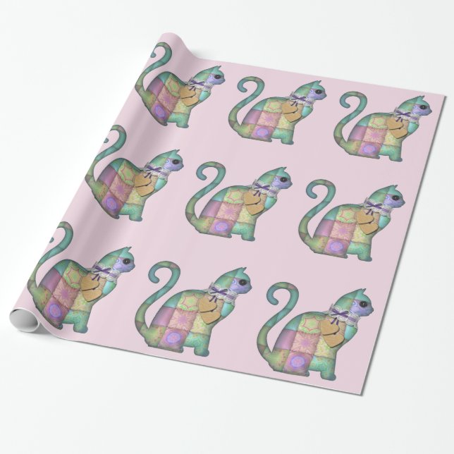 Cadeau papier d'emballage patchwork cat (Déroulé)