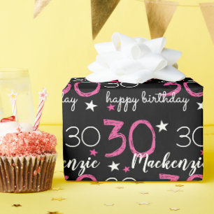 Cadeau Papier d'emballage personnalisé rose noir pour 30
