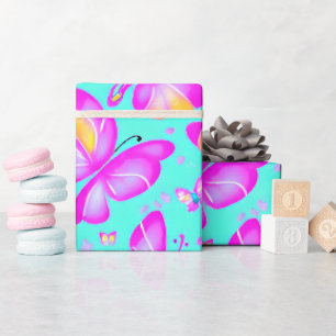 Cadeau Papier d'emballage Pink Butterfly Pastel Nature