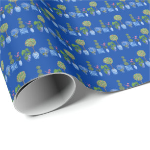 Cadeau Papier d'emballage Pots de jardin (sur fond bleu)