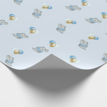 Papier d'emballage pour Baby Shower Eléphant Bleu