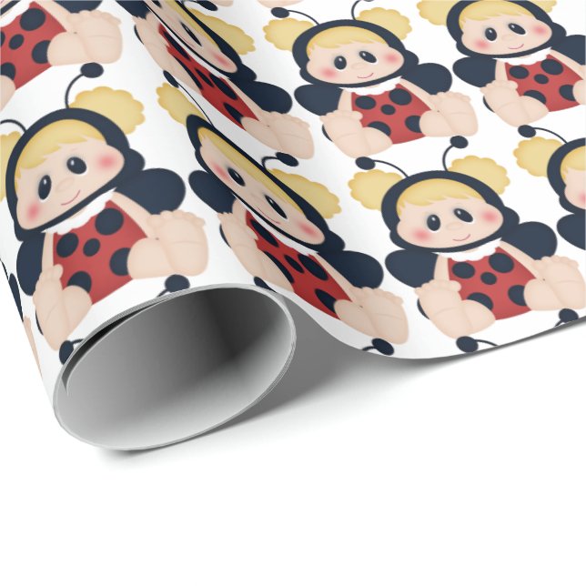 Cadeau Papier d'emballage pour bébé fille Ladybug (Coin rond)
