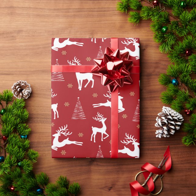 Cadeau Papier d'emballage pour rennes et arbres (Cadeau de vacances)