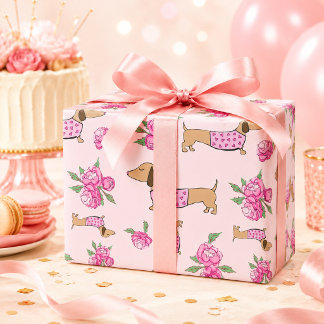 Cadeau Papier d'emballage pour teckel Fleurs roses