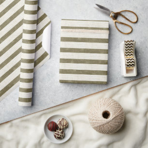 Cadeau Papier d'emballage rayures vert olive vintage