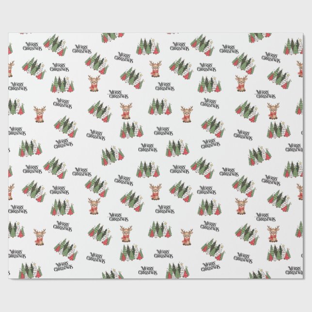 Cadeau Papier d'emballage Renne et sapins de Noël (Plat)