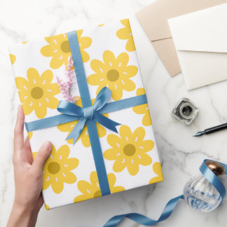 Cadeau Papier d'emballage rétro fleuri jaune