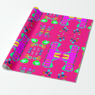 Cadeau papier d'emballage rose à motifs multiples