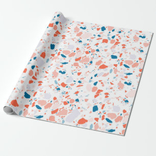 Cadeau Papier d'emballage rose et bleu terrazzo fait main