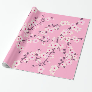 Cadeau Papier d'emballage rose fleurs de cerisier