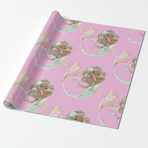 Cadeau papier d'emballage rose marine de sirène
