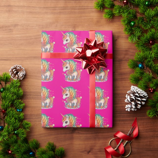 Cadeau Papier d'emballage rose Unicorne (Cadeau de vacances)