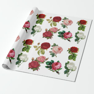 Cadeau Papier d'emballage rouge vintage de rose rose et