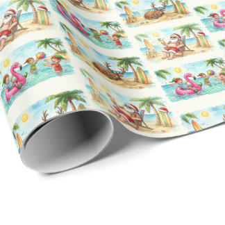 Cadeau Papier d'emballage Santa d'été – Noël tropical B