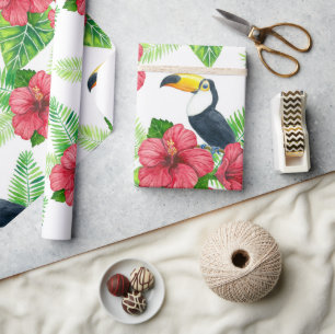 Cadeau Papier d'emballage Toucan et bouquet tropical
