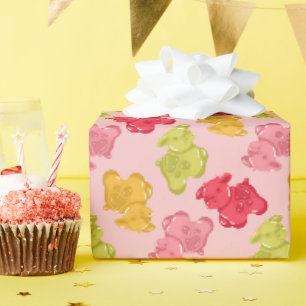 Cadeau Papier d'emballage Vache Gélifiée Rose Fruit Tropi
