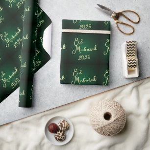 Cadeau Papier d'emballage vert élégant Happy Eid Mubarak 