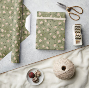 Cadeau Papier d'emballage Vert Sauge Fleurs Abeilles