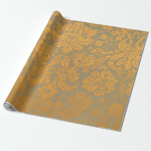 Cadeau Papier d'emballage Vintage Orange Gold Damask Patt