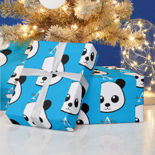 Cadeau Papier d'emballage visage de panda souriant – Mono