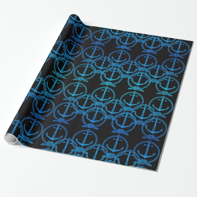 Cadeau Papier d'enrobage Motif Ancre bleu marine (Déroulé)