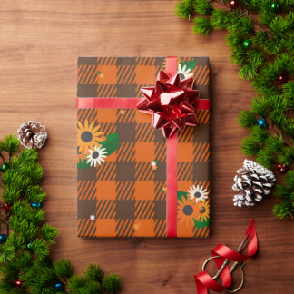 Cadeau Papier d'enrobage Orange Flower Checker