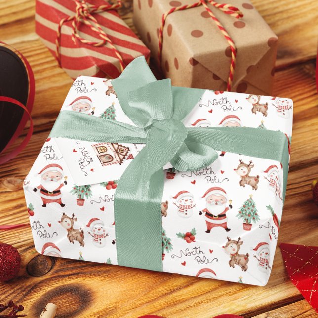 Cadeau Papier d'enrobage père Noël Pôle Nord (Celebrate the holidays with this cute North Pole Santa wrapping paper! )