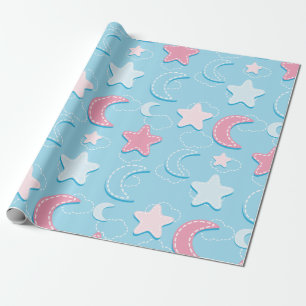 Cadeau Papier D'Enveloppement 3D Patch Coeurs Et Étoiles 