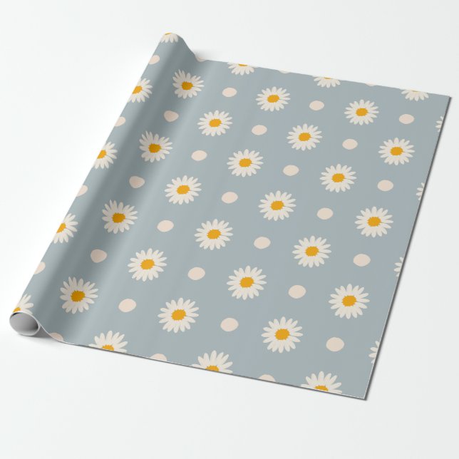 Cadeau Papier d'enveloppement à motifs floraux bleu et bl (Déroulé)