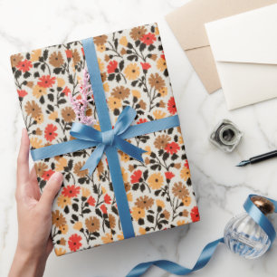 Cadeau papier d'enveloppement à motifs floraux rouge et o