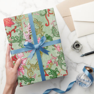Cadeau Papier d'enveloppement à motifs floraux verts