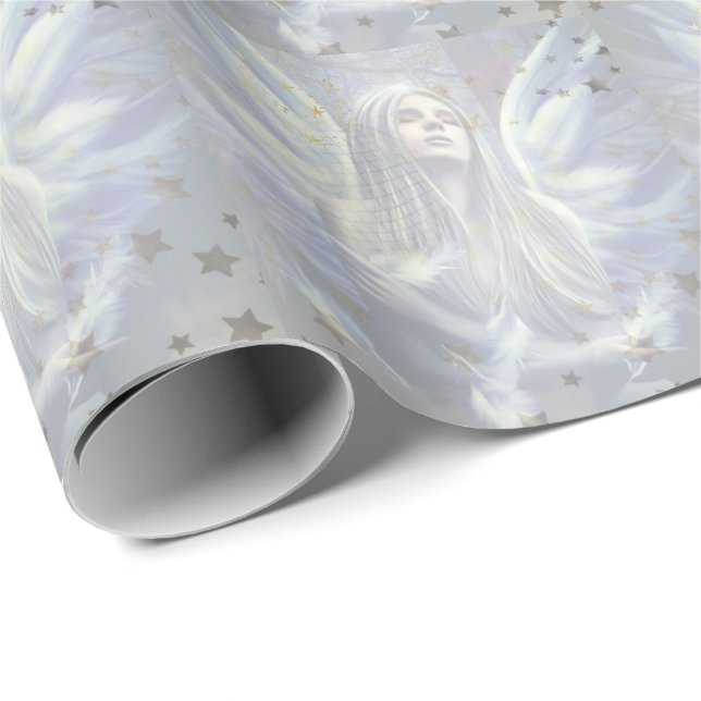 Cadeau Papier d'enveloppement Angel et Etoiles Bleu (Coin rond)