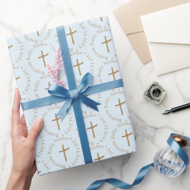 Cadeau Papier d'enveloppement Baptême Gold et Blue Boy pe (Cadeaux)
