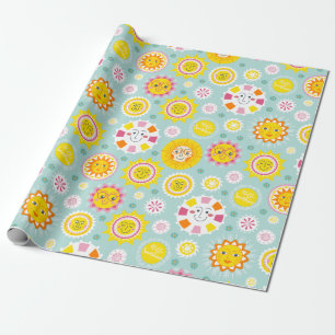 Cadeau Papier d'enveloppement bleu bleu jaune soleil