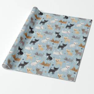 Cadeau Papier d'enveloppement bleu Chihuahua Bones and Pa