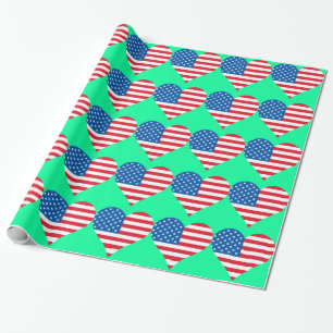 Cadeau Papier d'enveloppement bleu du drapeau Heart USA
