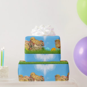 Cadeau Papier d'enveloppement bleu poulet de Pâques vinta