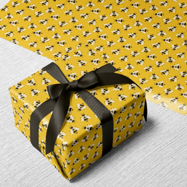 Cadeau Papier d'enveloppement d'abeilles de bourdon illus (Yellow illustrated bee patterned wrapping paper)