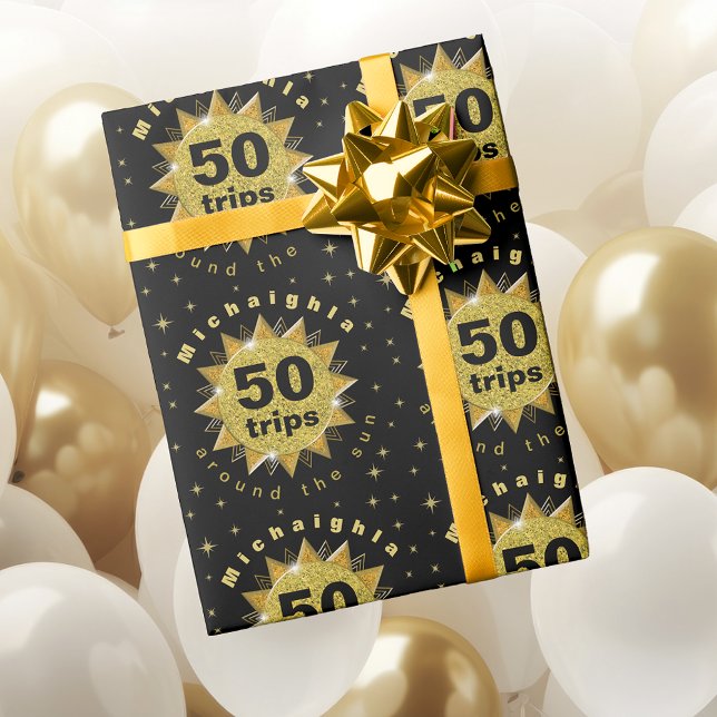 Cadeau Papier d'enveloppement d'anniversaire noir or (Créateur téléchargé)