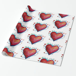 Cadeau Papier d'enveloppement d'aquarelle Coeurs