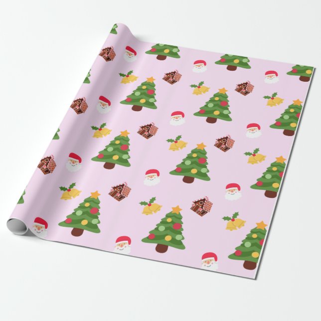 Cadeau Papier d'enveloppement d'arbre de Noël rose (Déroulé)
