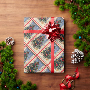 Cadeau Papier d'enveloppement d'arbre de Noël Vintage