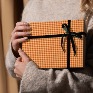 Cadeau Papier d'enveloppement d'automne Orange En vichy