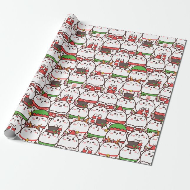 Cadeau Papier d'enveloppement de chats de Noël (Déroulé)