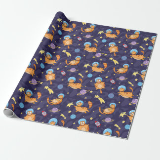 Cadeau Papier d'enveloppement de chats spatiaux