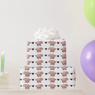 Cadeau Papier d'enveloppement de cochon rose et de coeur