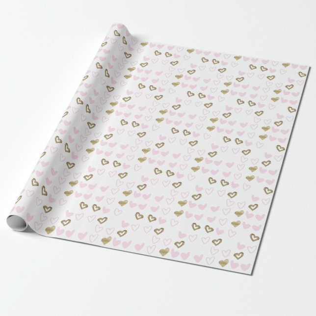 Cadeau Papier d'enveloppement de coeur rose et or (Déroulé)