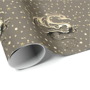 Cadeau Papier d'enveloppement de dragon d'or
