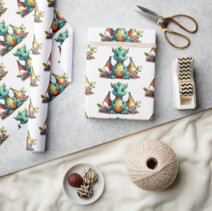 Cadeau Papier d'enveloppement de dragon pour bébé vert à 