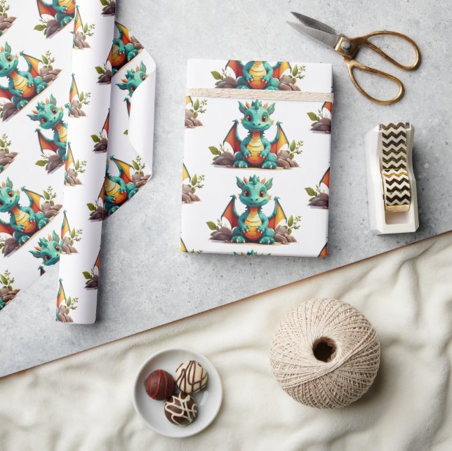 Cadeau Papier d'enveloppement de dragon pour bébé vert à  (Artisanat)